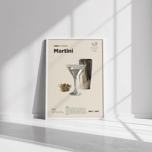 Martini Cocktail Poster, Classic Cocktail Wall Art, Cocktail Lovers Gift, Gin and Vermouth Drink Recipe, Home Bar Decor, Mixology Artwork,