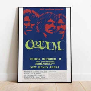Pôster de show da Cream New Haven Arena Gig, decoração para casa, arte de parede, pôster musical, pôster de rock, arte musical, fãs e colecionadores de música, anos 60