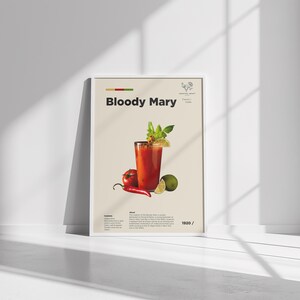 Bloody Mary Cocktail Poster, Cocktail Recipe Art, Kitchen or Bar Decor, Vodka & Tomato Drink Print, Bar Decor, Mixology Gift, Tomato Juice,