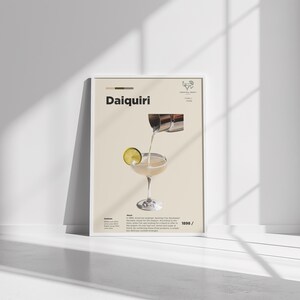 Daiquiri Cocktail Poster, Vintage Rum Drink Wall Art, Bar Decor Print, Kitchen Illustration, Mixology Gift, Lime Cocktail Artwork, Art,