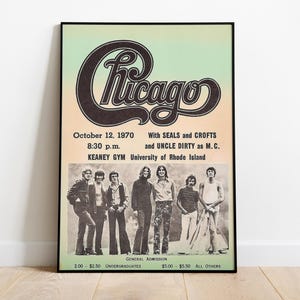 Manifesto di un concerto vintage della Chicago Band del Rhode Island, arte murale vintage, poster musicale vintage, arte murale, arte di un'iconica band rock, idea per l'arredamento della casa