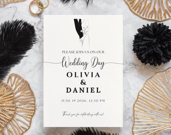 Minimalist Wedding Invitation Template | Elegant Black and White (Digital Download)