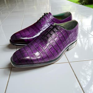 Spectator Purple Crocodile Embossed Designer Shoes for Men Purple Dress Shoes, Men&#39;s Formal Shoes