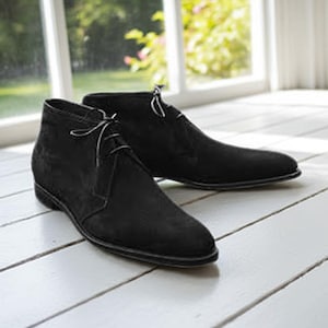 Handmade Black Suede Chukka Boots for Men Leather Ankle Boots