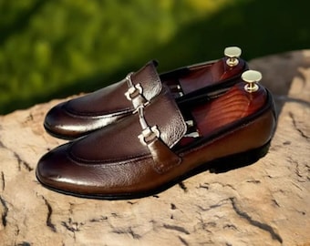 Brown Leather Horsebit Loafers: Men display picture 1