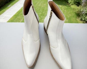 Stylish White Leather Ankle Pointed Toe Boots for Women Side Zipper High Heel Boots