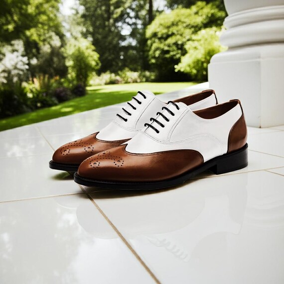 Handmade White and Brown Leather Oxford Wingtip Shoes - Men's Designer Dress Shoes - Etsy Israel Handmade White and Brown Leather Oxford Wingtip Shoes - Men's Designer Dress Shoes - Etsy Israel