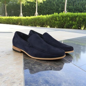 Stylish Blue Suede Loafers Slip on Leather Shoes for Men Blue Moccasin, Men&#39;s Fashion Shoes