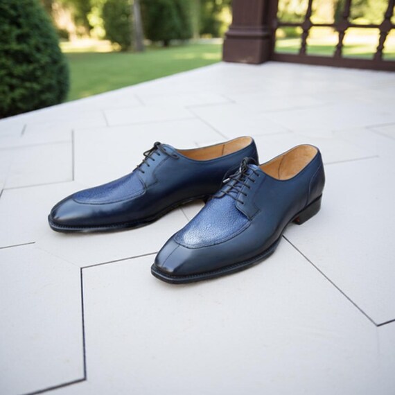 Blue Textured Oxfords with Square Toe Stacy Adams Men main image 2