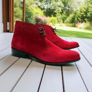Handmade Red Suede Chukka Boot for Men Leather Ankle Boots - Men&#39;s Dress Boots