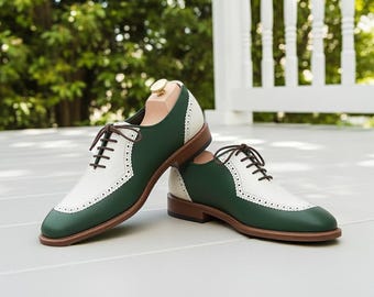 green and white dress shoes Men's & Oxford - Handmade Genuine Leather Cap Toe Formal Wedding Shoes Men's Vests
