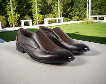 Mocasines de cuero marrón para hombre: zapatos de vestir tipo mocasín sin cordones