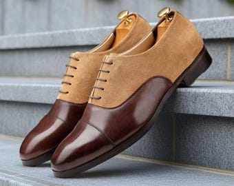 Sapatos Oxford de couro marrom e camurça feitos à mão: Sapatos sociais masculinos