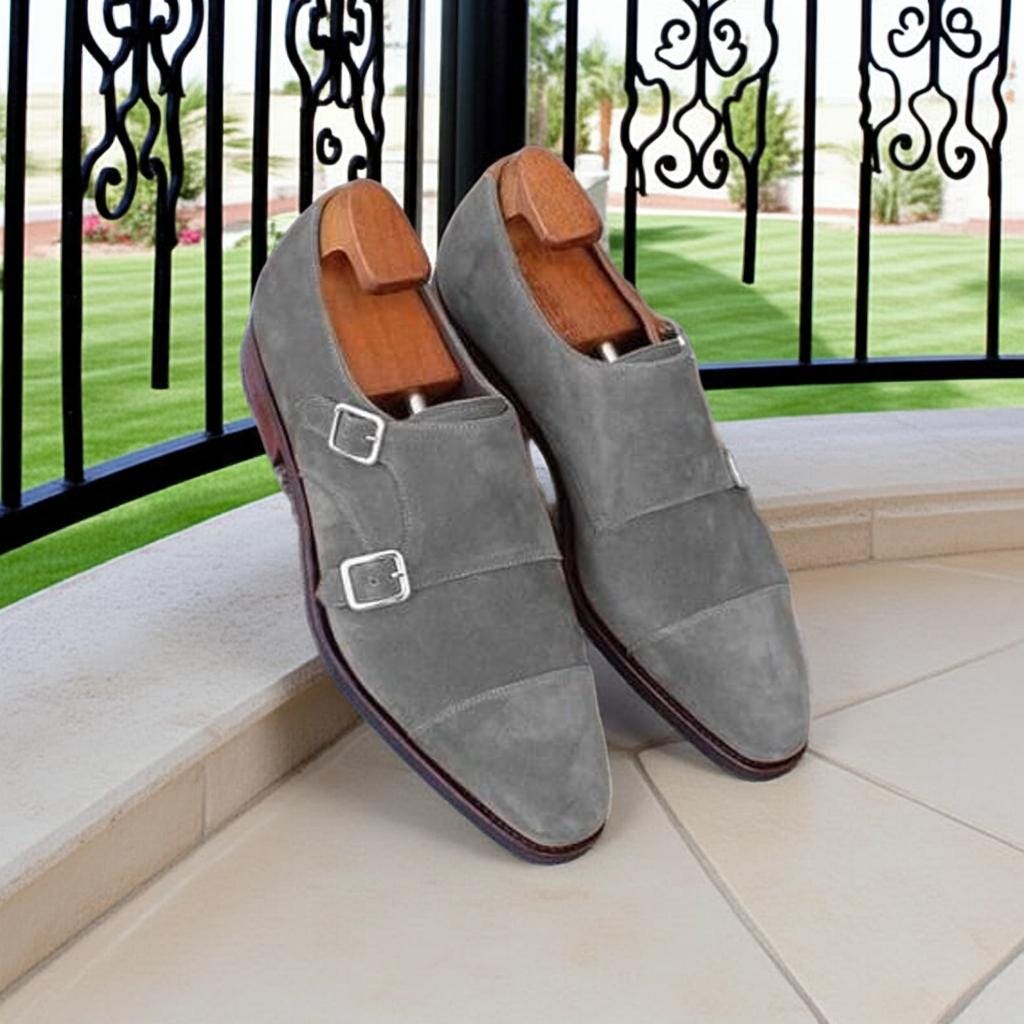 Gray Suede Oxford Shoes with Double Monk Straps s-l400.jpg main image 3