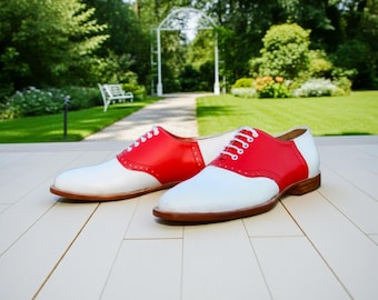 Handmade Leather Saddle Shoes: Vintage Oxford Two-Tone Dress Shoes for Men