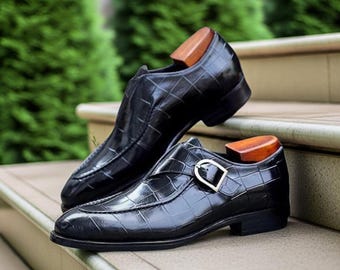 Luxus schwarze Krokodil Texture Dress Schuhe: Herren Hochzeitsschuhe