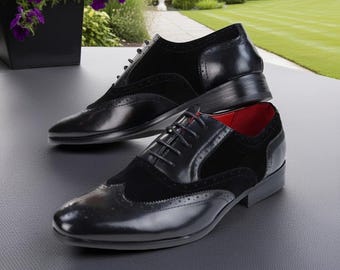 Handmade Black Suede Brogue Shoes: Men's Leather Oxford Dress Shoes
