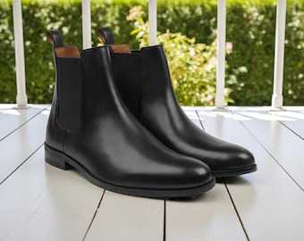 Schwarze Herren-Chelsas-Boots – Handgefertigter hoher Knöchellederstiefel