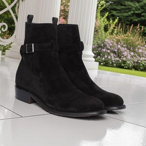 Handmade Black Suede Jodhpur Boots for Men High Ankle Leather Boots