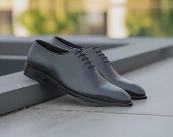 Handgefertigte schwarze Leder Oxford Schuhe: Formelle Herrenschuhe