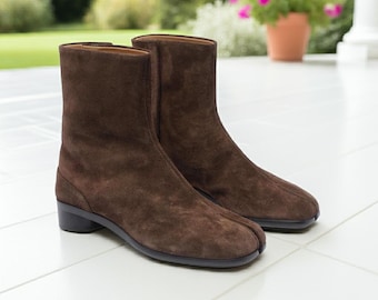 Botas Tabi de ante marrón hechas a mano - Botines con puntera dividida
