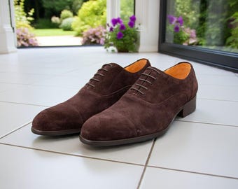 Handgemaakte bruine suède oxford-schoenen voor heren: leren formele schoenen met veters