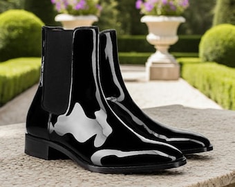 Schwarze Lack-Chelsia-Stiefel: Hohe Ankle Boots für Männer