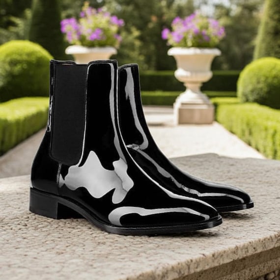 Black Patent Leather Chelsea Boots: High Ankle Dress Boots for Men