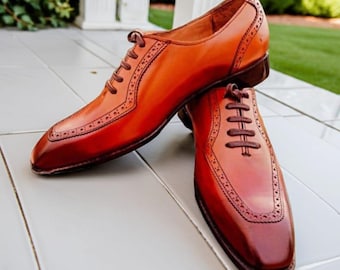 Ręcznie robione brązowe skórzane półbuty typu brogs dla mężczyzn, designerskie buty wizytowe
