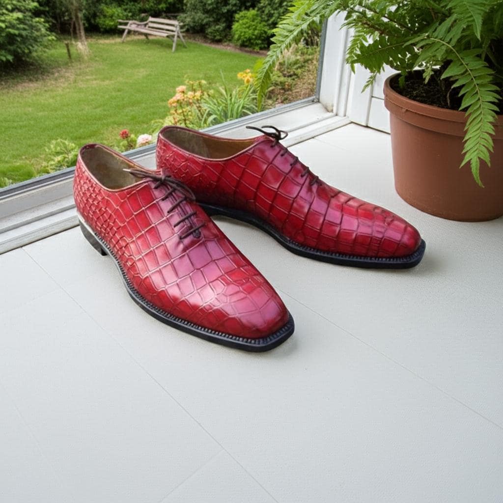 Oxford Red Crocodile Embossed Leather Shoes for Men Formal  display picture 1
