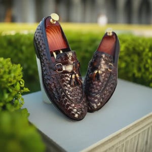 Handmade Leather Brown Tassel Loafers Slip on Leather Shoes for Men Designer Shoes