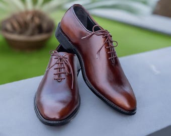 White Brown Cap Toe Brogue Oxford Shoes Men Handmade Leather Formal Wedding Dress  Shoes - Etsy