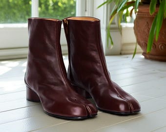 Botas Tabi de cuero marrón hechas a mano - Botines japoneses con punta dividida