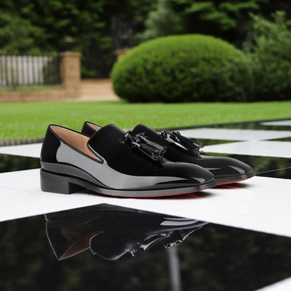 Black Patent Leather Tassel Loafers: Men's Luxury Party Wear Dress Shoes