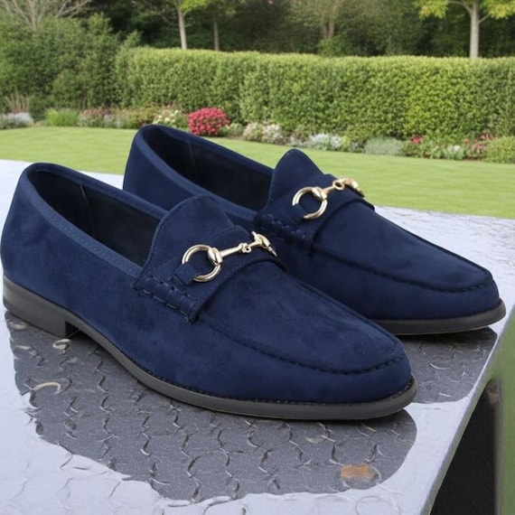 Blue Suede Slip-On Loafers with Metal Detail Amazon.com | CMM Men main image 2