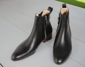 Handmade Black Zipper Boots Men's Leather Ankle Boots With 2-inch Heel - Etsy Handmade Black Zipper Boots Men's Leather Ankle Boots With 2-inch Heel - Etsy