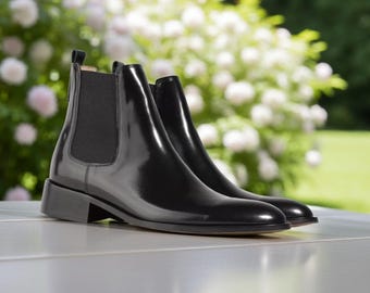 Handmade Black Patent Leather Chelsea Boots: High Ankle Dress Boots for Men