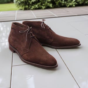 Handmade Brown Suede Chukka Boots for Men: Leather Ankle Dress Boots