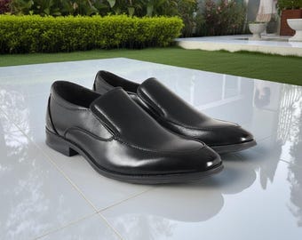 Schwarze Leder Slip-On Loafers : Herren Mokassin Kleid Schuhe