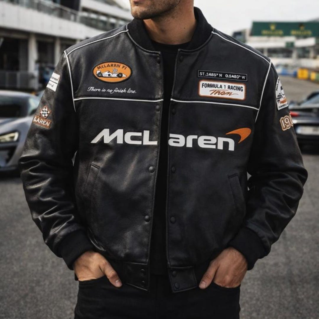 Car Racing Leather Jacket Mclaren F1 Racing Bomber Leather Jacket - Formula 1 Black Streetwear ...
