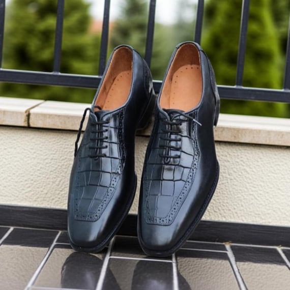 Handmade Black Alligator Embossed Brogue Shoes for Men: Leather Oxford Dress  Shoes - Etsy