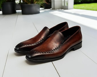 Men's Brown Slip-on Shoes - Handmade Leather Brown Loafers