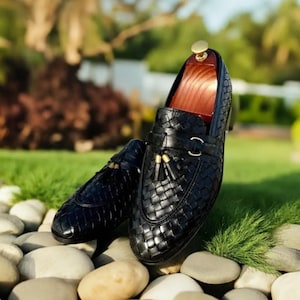 Handmade Leather Black Tassel Loafers Slip on Leather Shoes for Men Designer Shoes
