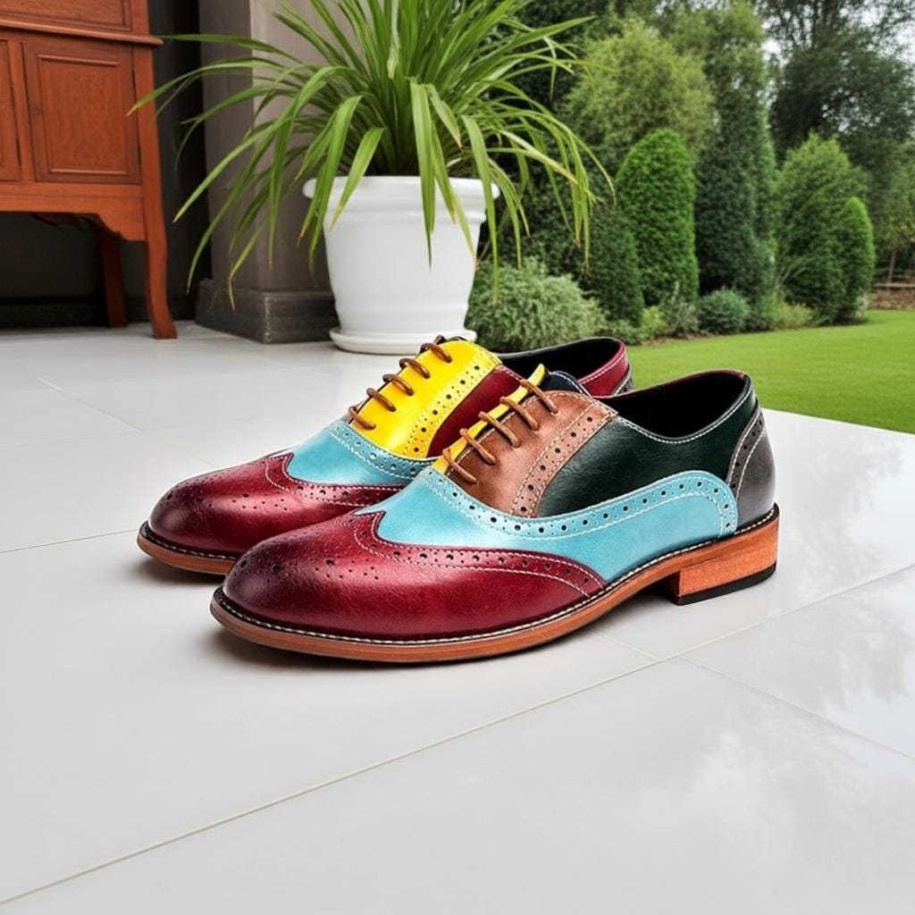 Mens Multi Color Wingtip Shoes - Etsy display picture 1