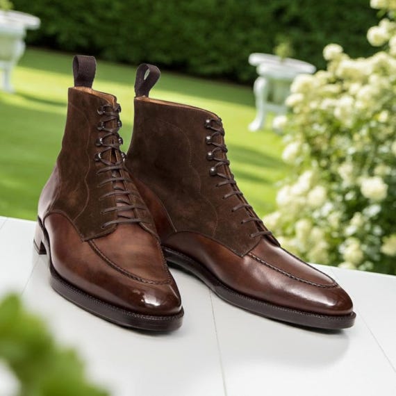 Handmade Brown Suede Leather Dress Boots: High Ankle Formal Boots for Men