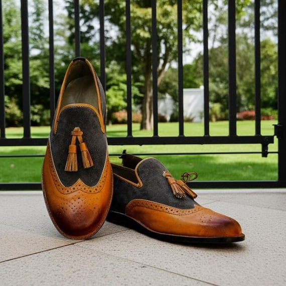 Brown and Gray Loafers with Tassels Kiton | Suede Tassel Loafer in Grey | SARTALE main image 2