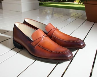 Men Brown Designer Loafer Handmade Leather Slip-On Dress Shoes