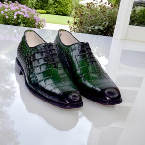 Stylish Green Crocodile Embossed Formal Shoes for Men Green Dress Shoes, Men&#39;s Wedding Shoes