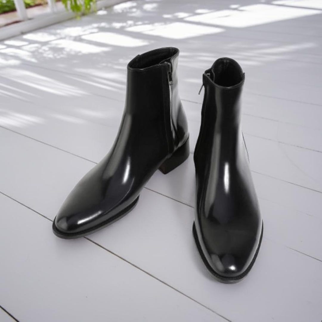 mens high heel dress boots D'Italo Men's Leather Boot Elegant Black Patent Leather Best mens high heel boots