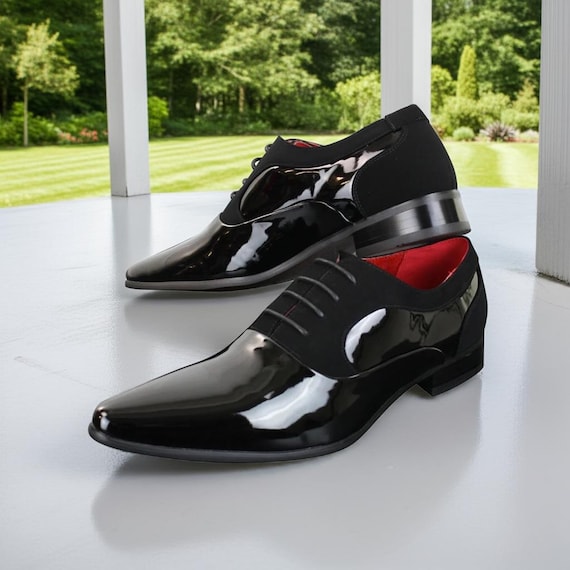 Black Patent Leather Oxford Dress Shoes: Suede Accents  display picture 2